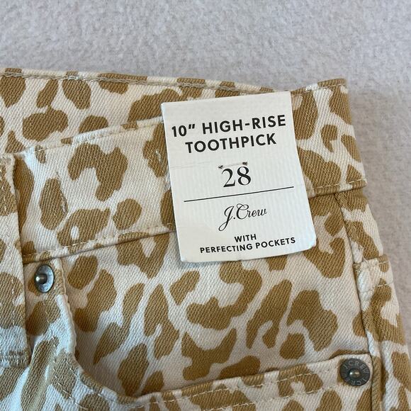 J Crew Jeans Pants Womens Size 28 Leopard Animal 10” High Rise Toothpick NEW - Picture 8 of 16